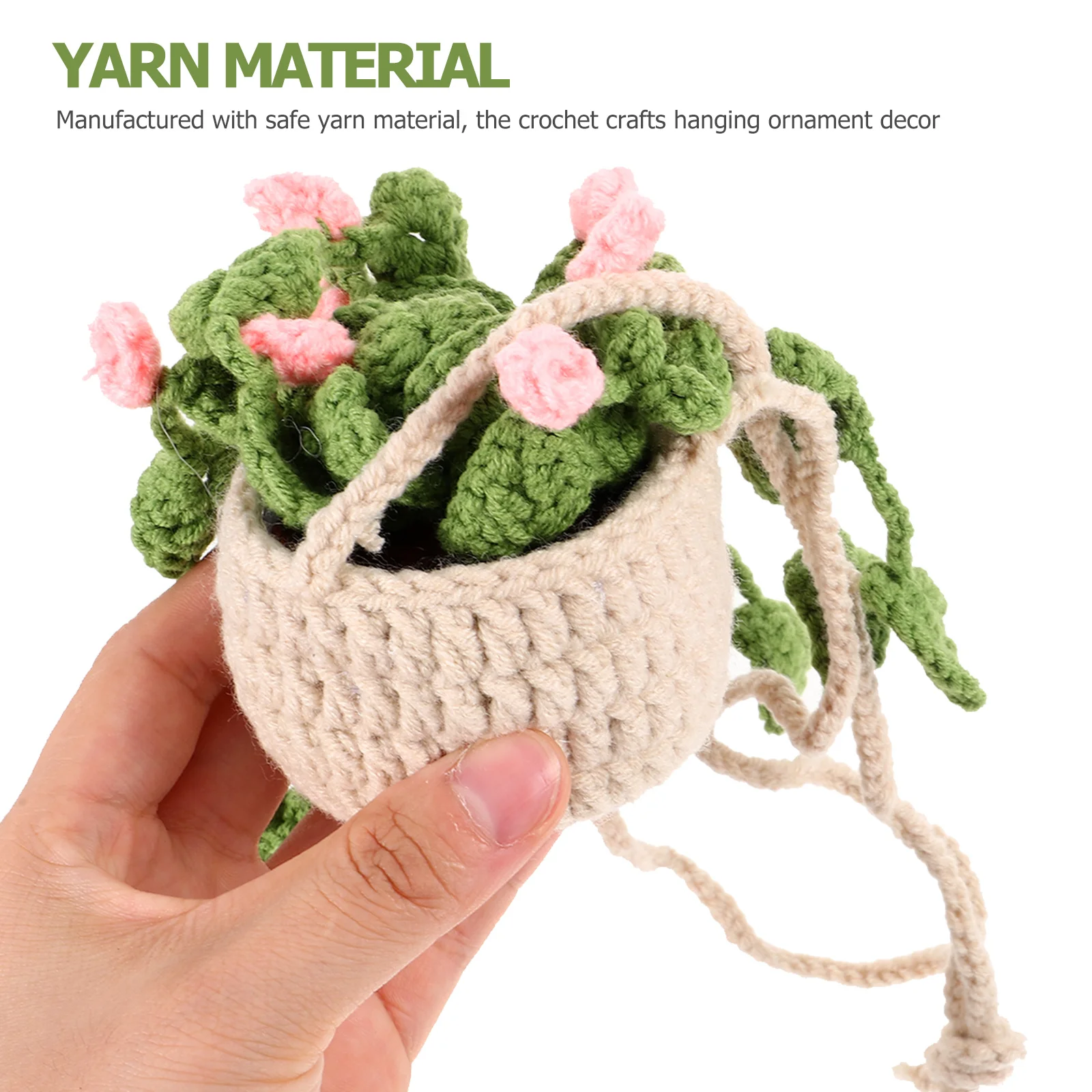 

Crochet Hanging Plant Basket Car Ornament For Home Wall Decor Rearview Mirror Accessories Craft Hanging Ornament