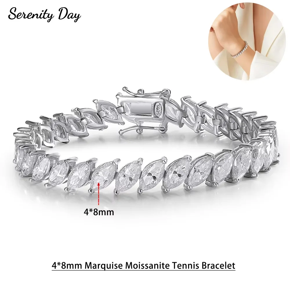 

4*8mm Marquise Cut D Color Moissanite Tennis Bracelet For Women Men 100% S925 Sterling Silver Plated 18K Lab Diamond Hand Chain