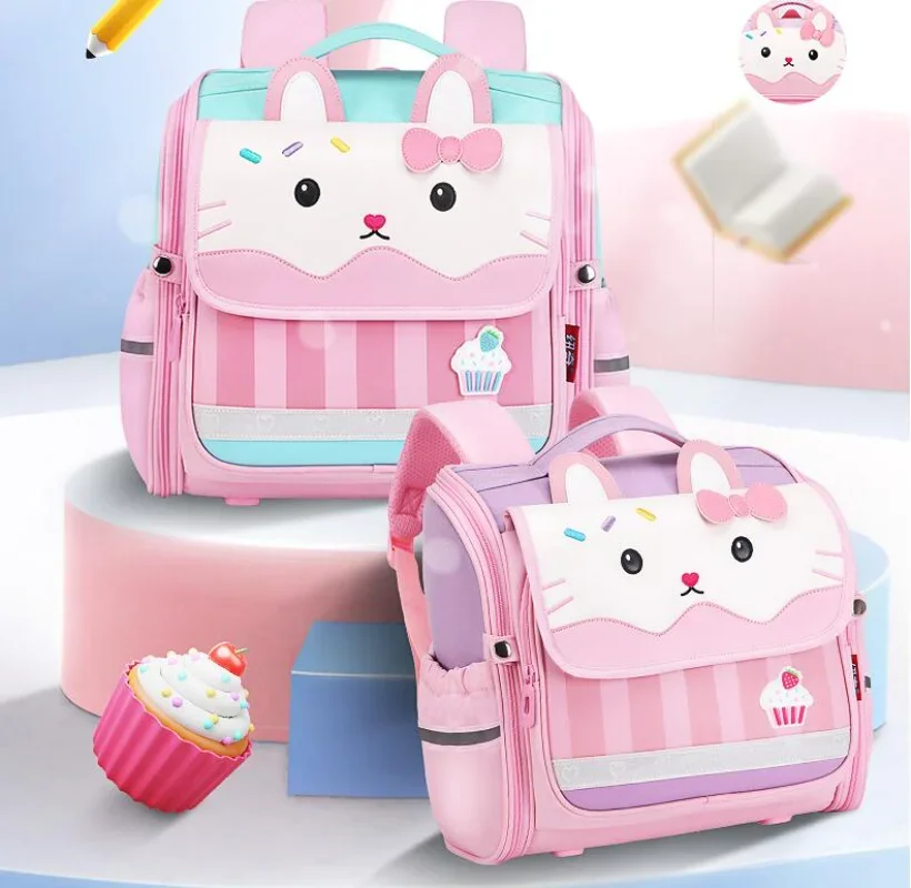 Cute Cartoon Children School Bag Pink Cat Backpack 3D Crocodile Print Boys and Girls SchoolBags Primary First Grade Book Bag