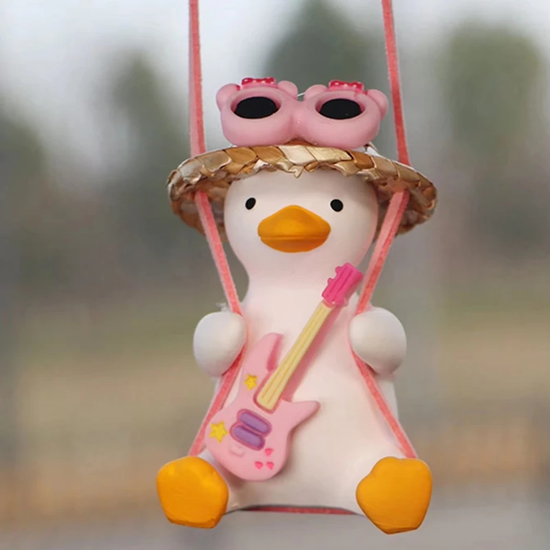 Anime Pink Swing Duck Car Decoration Pendant Cute Auto Rearview Mirror Hanging Ornament For Women Car Ineriror Accessories image 3