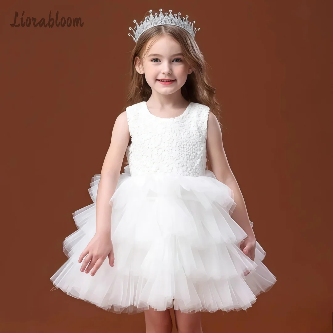 

Girls' Formal White Tulle Dress Short Formal Gown Flower Girl Dress Party Dress Wedding Attire A Line Silhouette