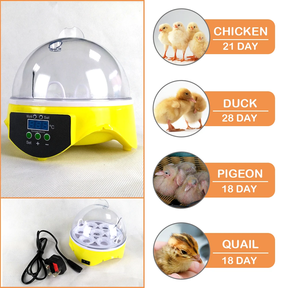 7 Eggs Automatic Egg Incubator Brooder 110/220V Poultry Incubator with Digital Intelligent Temperature Control Heating Equipment