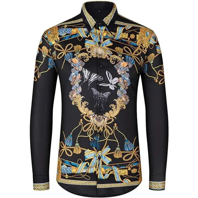 

Men's Long Sleeve Shirt Fashion Digital Print High Quality Smooth Soft Breathable for Party Banquet Nightclub