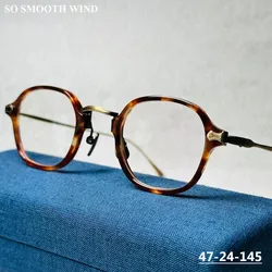 Pure Titanium Small Glasses Frame Men Japanese Handmade Square Polygon Eyeglasses Spectacles Male Women Tortoise Eyewears KMN183