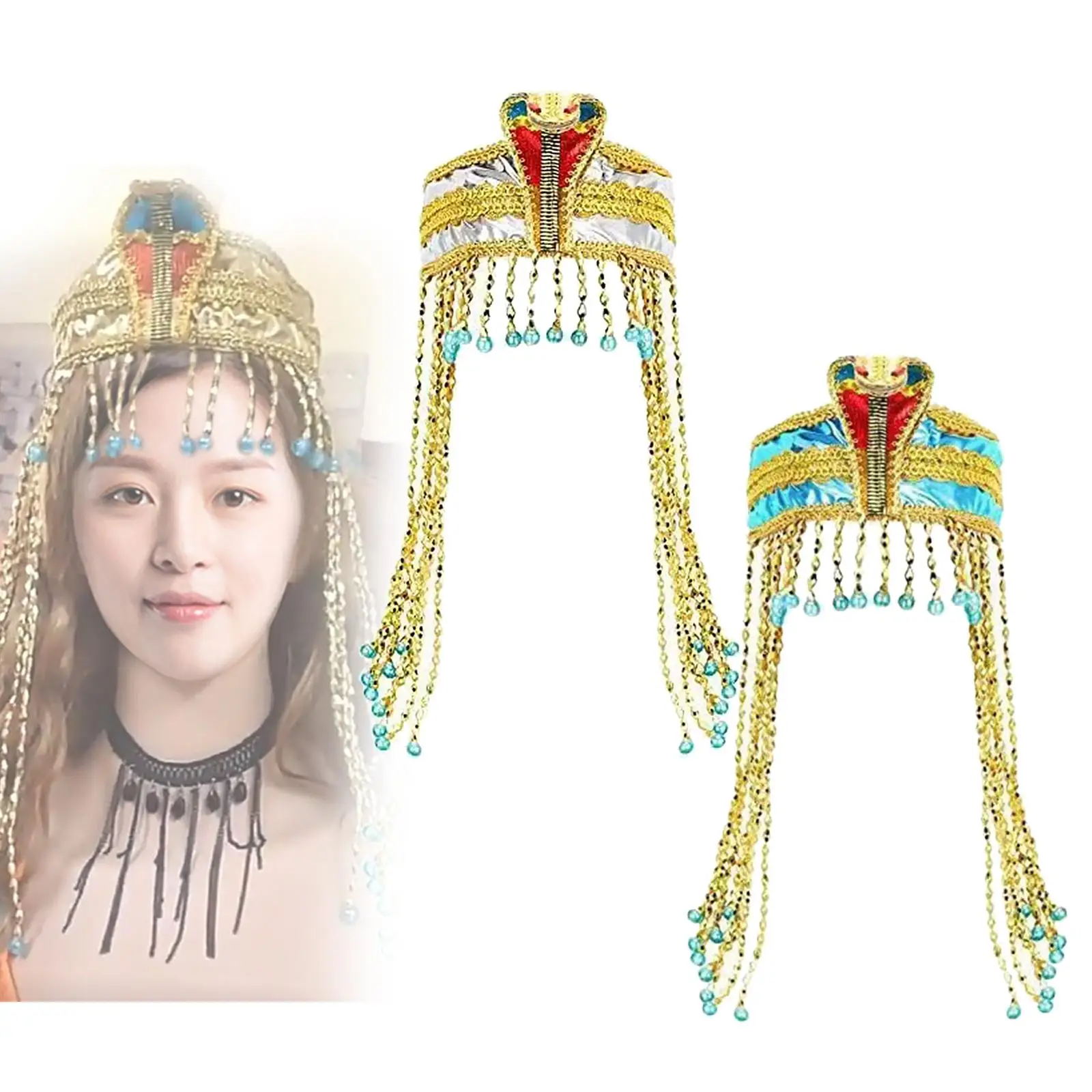 Ägyptischer Kopfschmuck, Perlenquaste, Stirnband, Schlangenform, Kopfschmuck, ägyptisches Kostümzubehör für Damen für Karneval, Urlaub