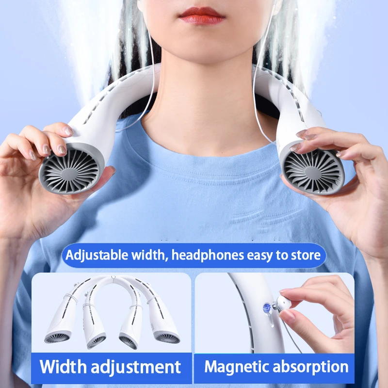 Eary 2 In 1 Hanging Neck Fan &Bluetooth Earphone 4000mAh  Air Cooler Bladeless Fan Cooling 3-Speed Wind Asjustable Fan Headphone