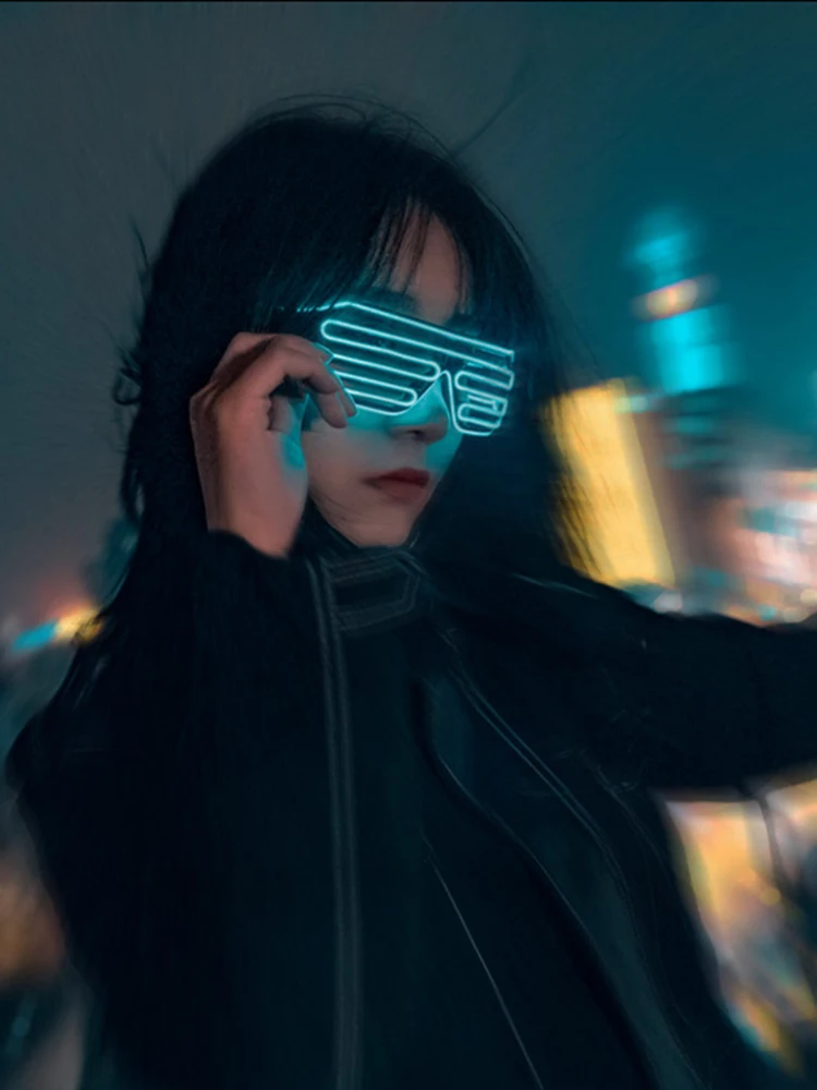 1 Stück Blinkende Shutter-Neon-Rave-Brille Leuchtende Happy-Bar-Nacht-LED-Sonnenbrille für Männer Frauen Jungen Mädchen Deko-Brillen – Detail 2