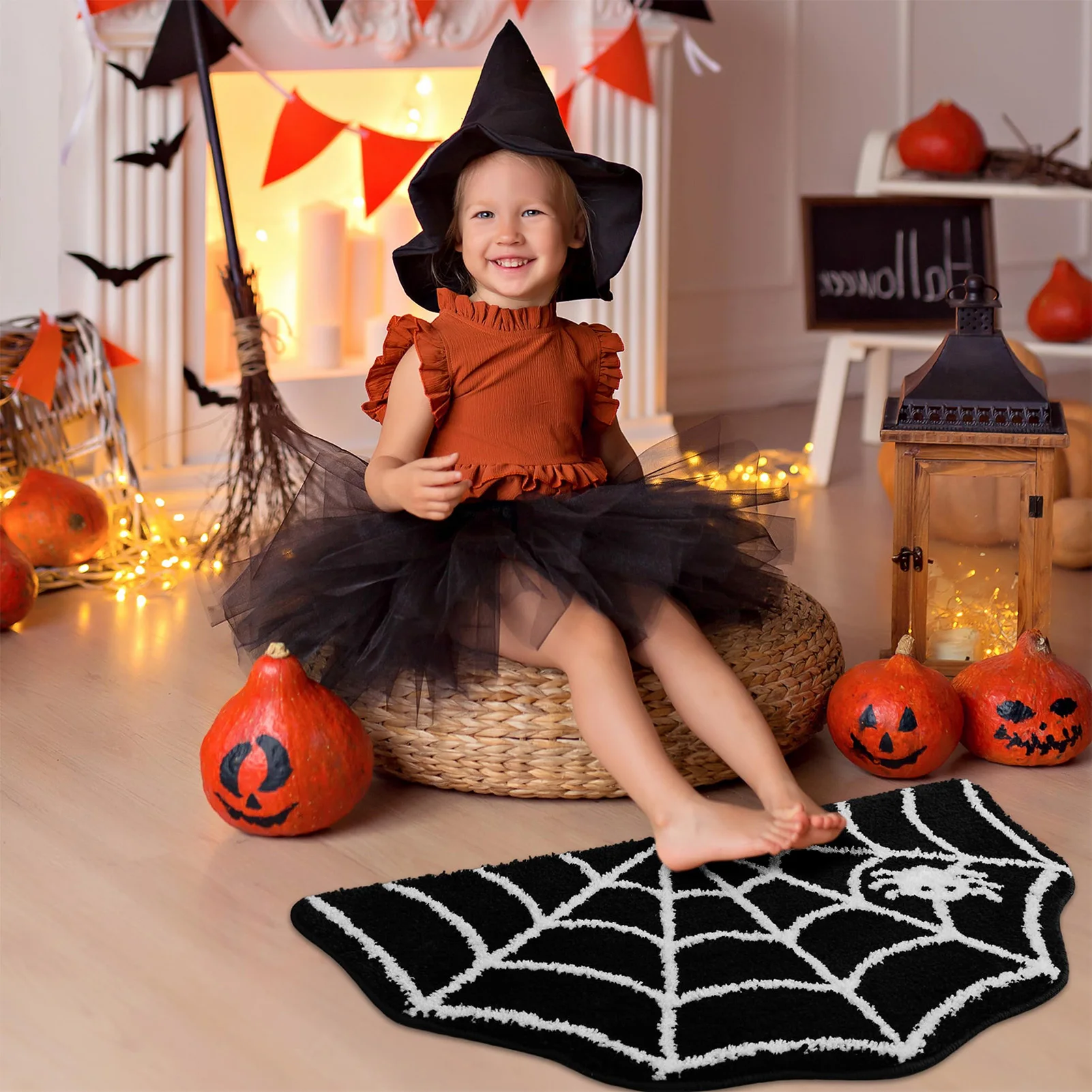 

2025 Halloween Decoration Carpet Creative Imitation Cashmere Pumpkin Skull Spider Web Shaped Decorative Carpet Party Decors