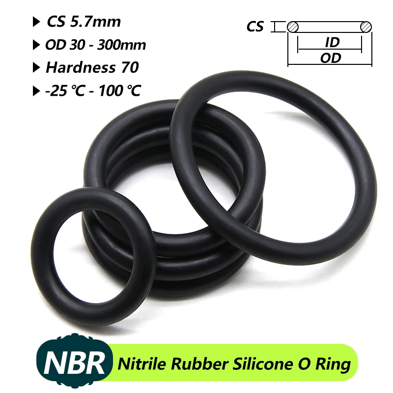 

5pcs Black NBR O Ring Seal Thickness CS 5.7mm OD 30mm ~ 300mm Nitrile Rubber Spacer Oil Resistance Washer Round Gasket o ring