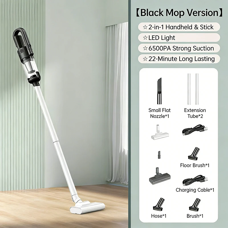 New 6500pa Hand-held, push-rod two-in-one LED lighting vehicle-mounted household wireless dual-purpose vacuum cleaner