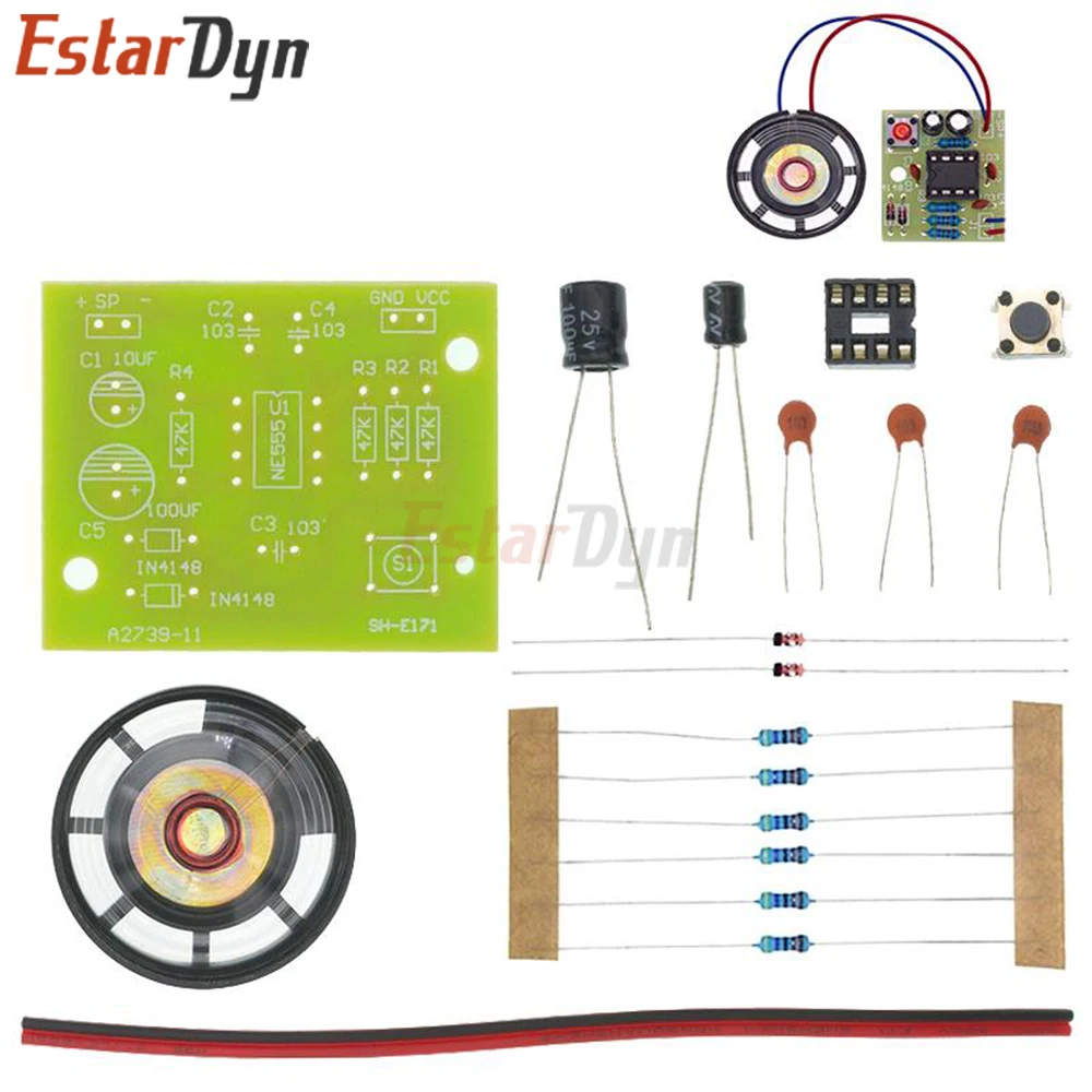 Estardyn NE555 Electronics Learning Kit, Dual Tone Doorbell Soldering Practice with PCB & Horn for Beginners