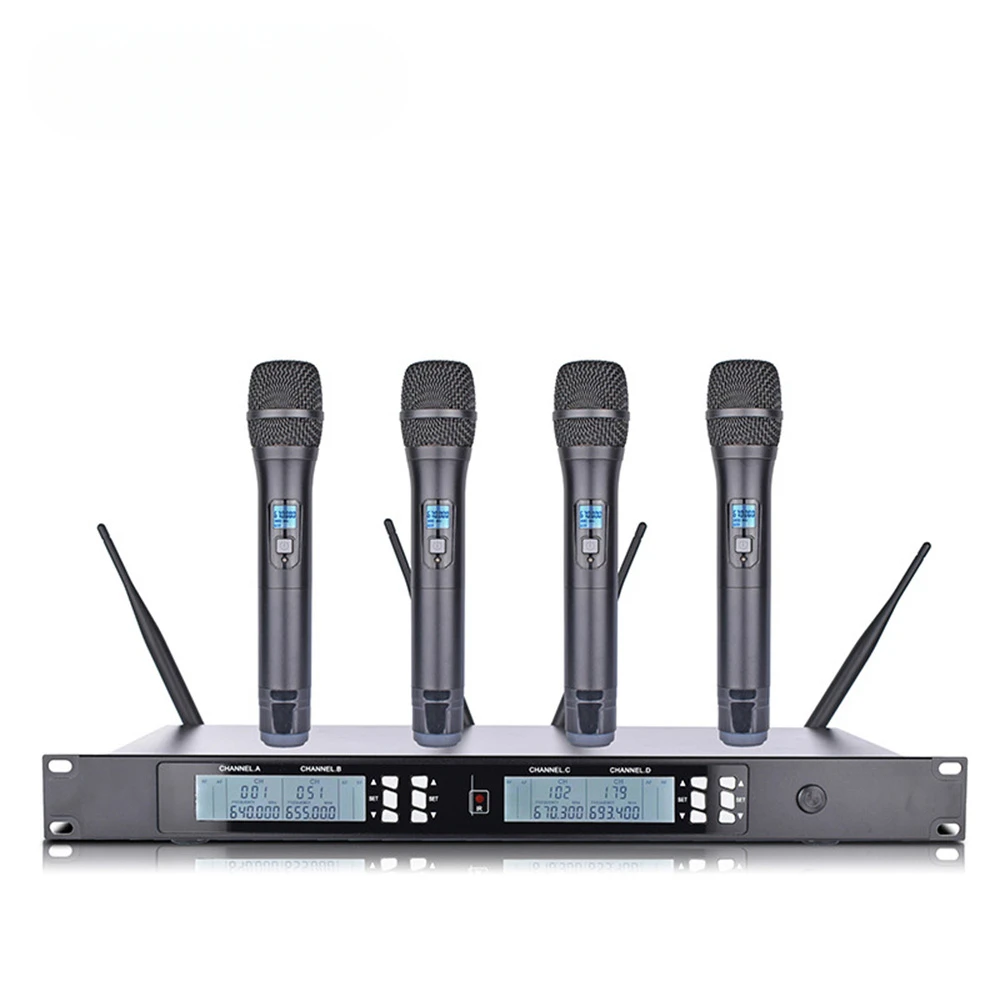 UHF Professional High Quality Metal Handheld 4 Ch Wireless Microphone For Performance Show Party Hop