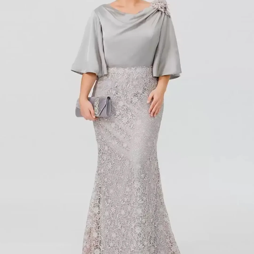 

Mermaid Lace Evening Party Gowns Plus Size Mother of the Bride Dresses Half Sleeves Zipper Back Wedding Guest Dress Customized