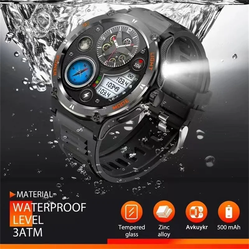 2024New For HUAWEI Xiaomi Outdoor Sport Smart Watch Men GPS Fitness Compass LED Flashlight 3ATM Waterproof BT5.3 Call Smartwatch