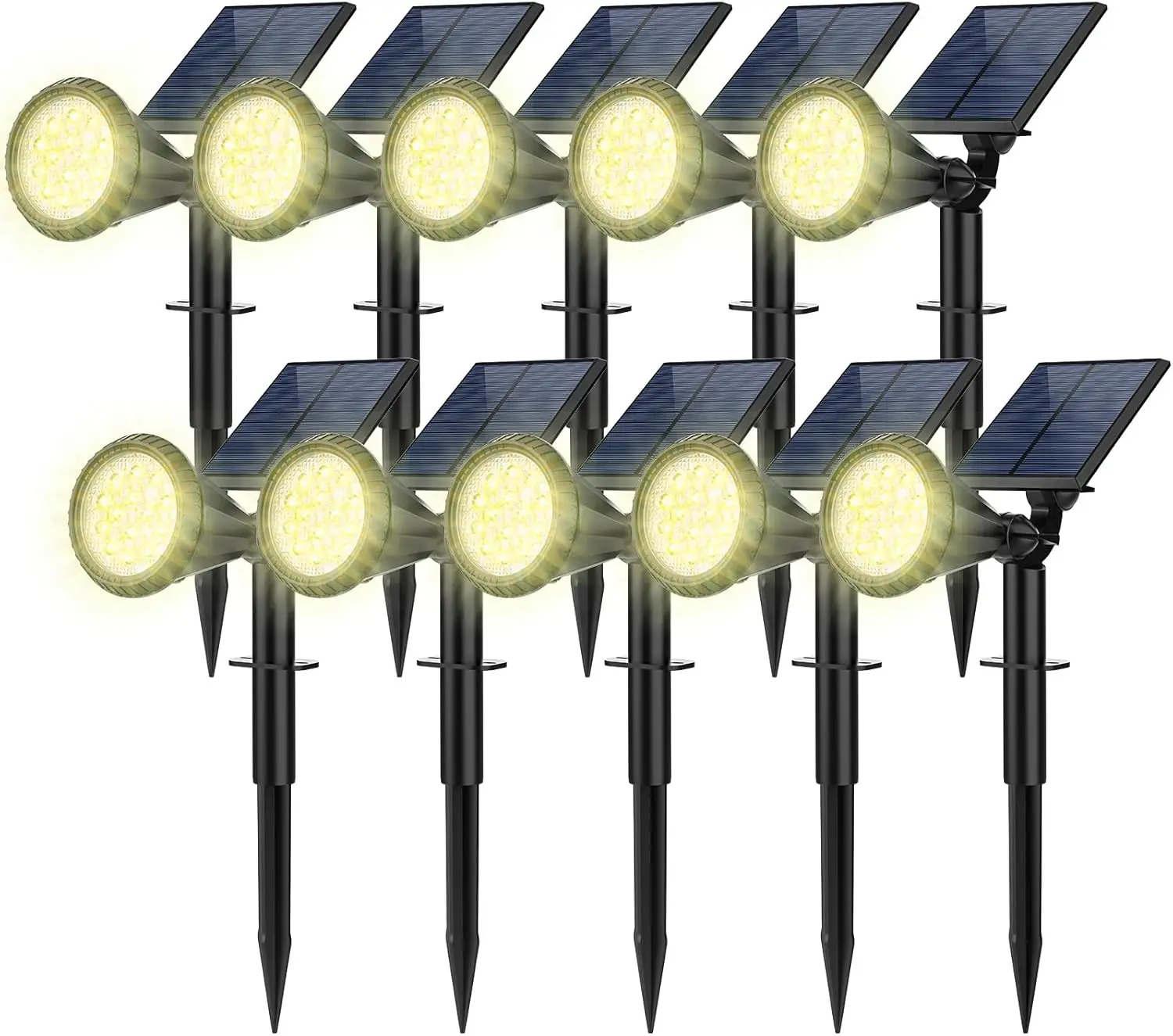 

10 Pack Outdoor Solar Spot Lights, 4 Modes with Auto On/Off, Waterproof Wall and Garden Lighting in Warm White