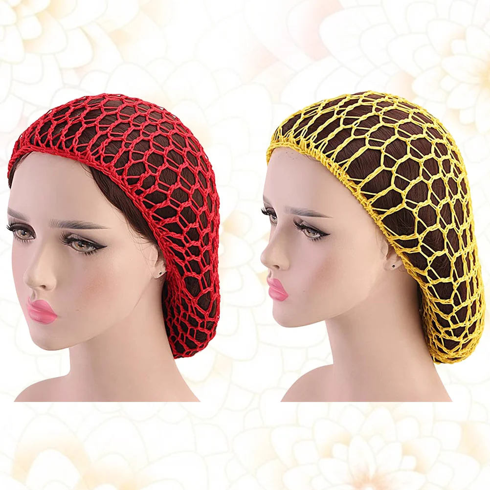 2 pçs durável net dormir chapéu protetor de cabelo elástico vermelho amarelo cada cor longo dormir chapéu net protetor de cabelo