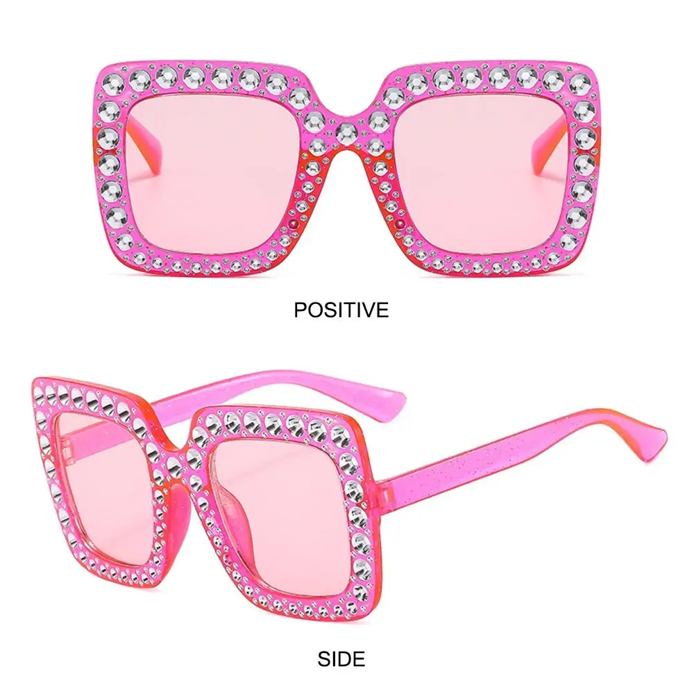 Crystal Oversized Sunglasses for Women Rhinestone Square Diamond Sun Glasses Retro Big Frame Sparkling Glasses