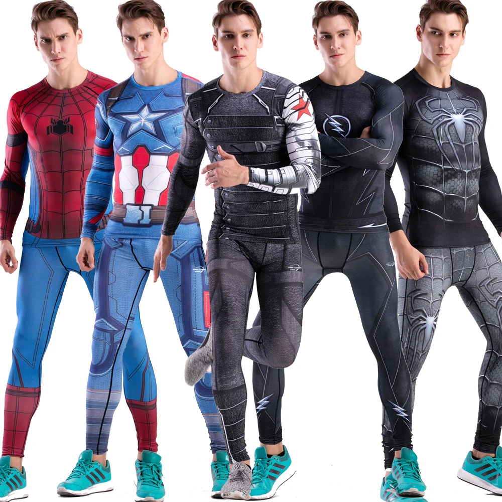 Rashguard Super T-Shirt Men\'s Long Sleeve Compression Tight Fitness Gym Sports Digital Printing Running Tracksuit Hero Jerseys