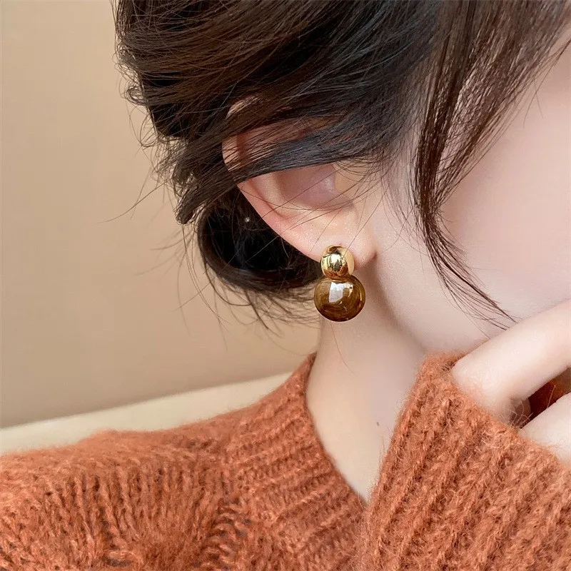 Jardme Amber Color Oval Dangle Earrings for Women Luxury Exquisite Brown Melard Earrings Wedding Accessories Jewelry