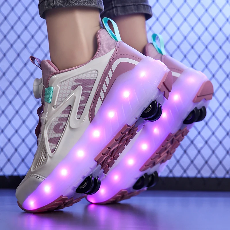 Roller Skate Shoes for Children Footwear Boys Girls 4 Wheels Sneakers Kids Outdoor Sport Game Toy Gift Light Up Boot