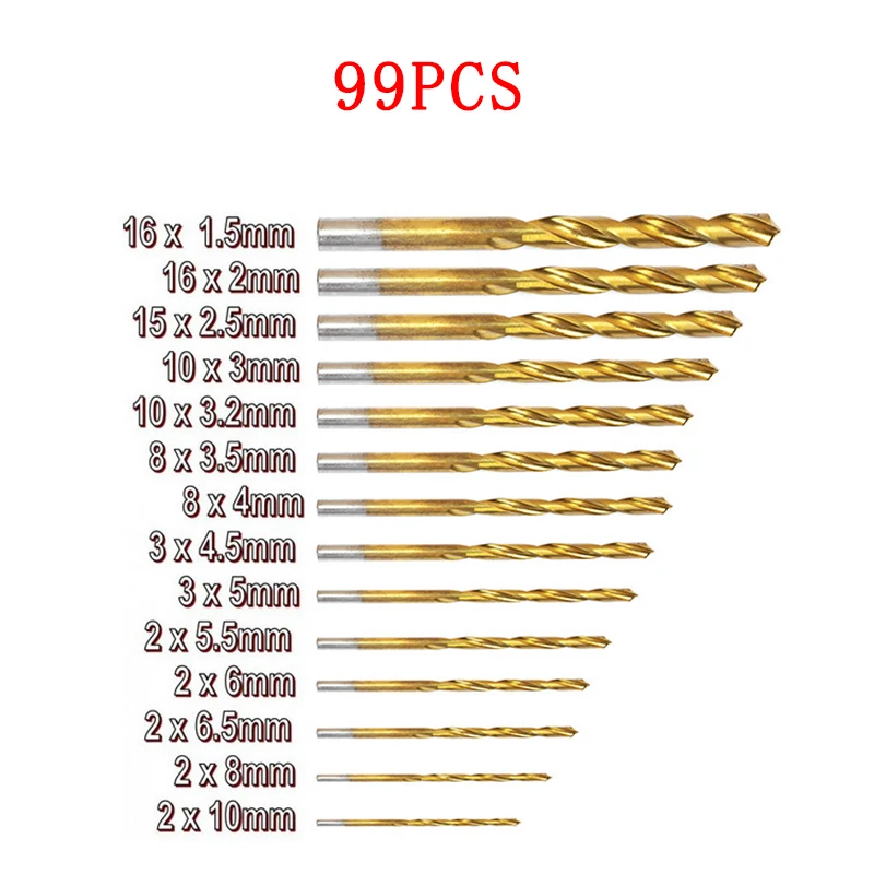 Набор спиральных сверл 1-3 мм, 99-50 шт., миниатюрные металлические титановые высокоскоростные стальные ручные инструменты с титановым покрытием инструменты сверла по металлу