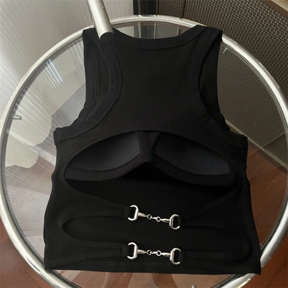 Polyamide Hollow Back Vest Fashion Sexy Plain Short Straps Glamorous Cropped Top Women