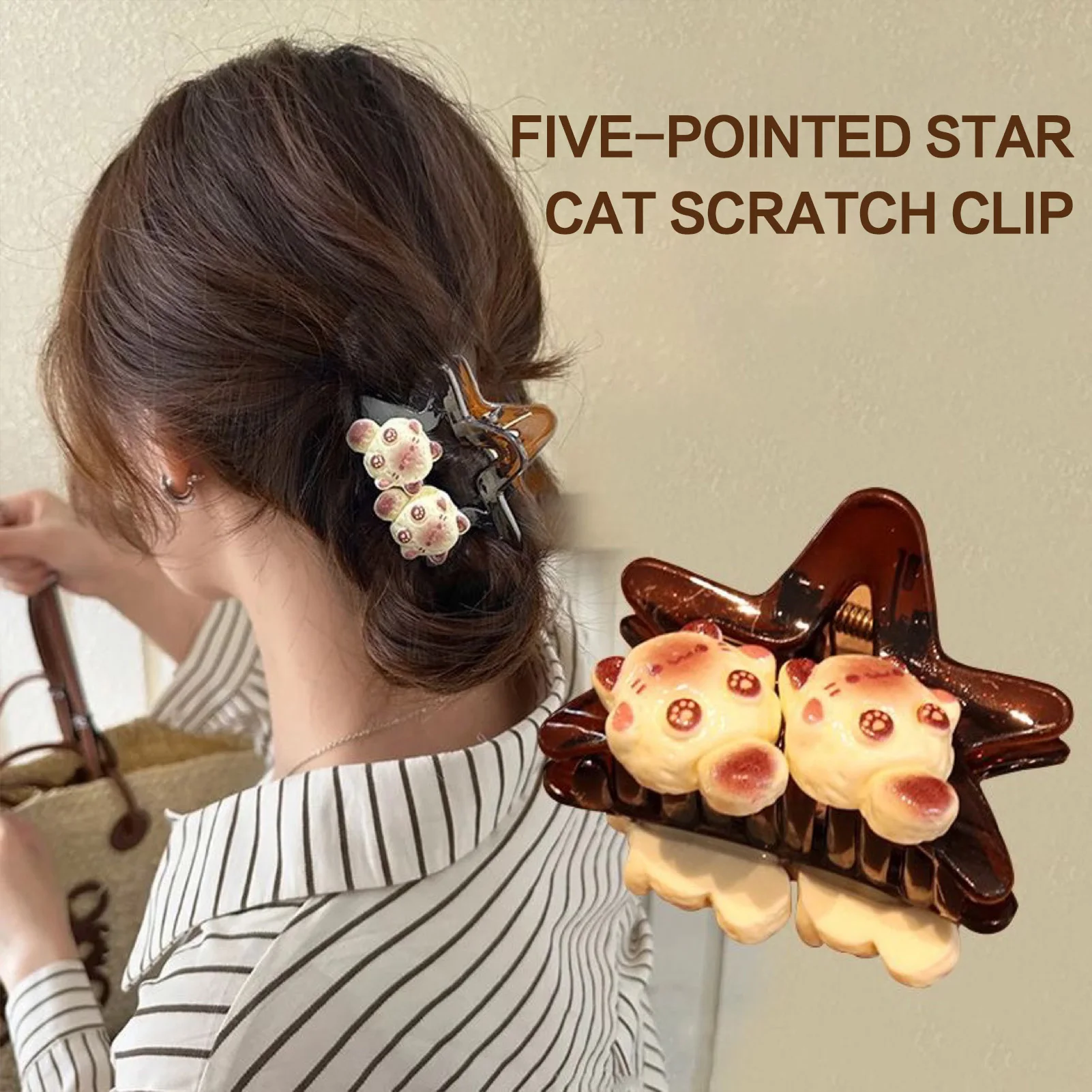 Милые заколки для волос со звездами Y2K, головной убор со звездами и мультяшным котом для длинных вьющихся прямых волос, держатель для хвоста, летние заколки для волос