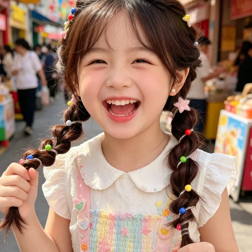 Korean Style Polka Dot Star Cute Hair Rope Durable High Elastic Phone Cord Hair Ring Hair Braider Girl Ponytail Tool
