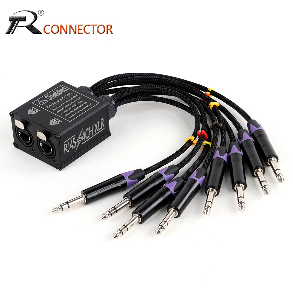 Conversor de Rede STP RJ45 CAT5/6 para Adaptador de Áudio Estéreo TRS de 8 Canais 6.35/6.5mm para Palco e Estúdio de Gravação