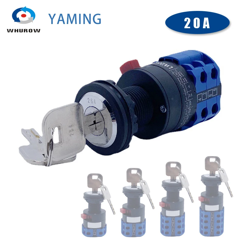

LW26-20/2S Single Hole Keyed 20A Universal Change-over Cam Switch Dual Power Supply Motor Reverse Opening 22mm