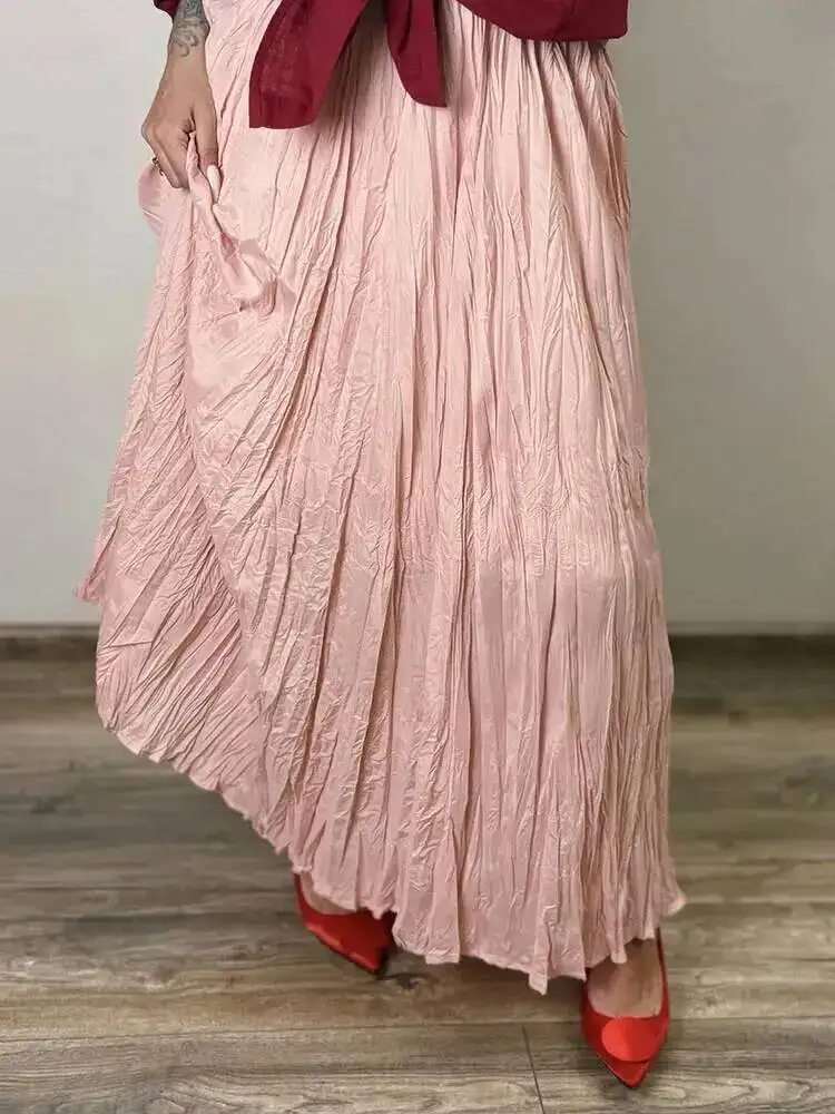 

Длинные плиссированные юбки для женщин. Зеленая юбка с высокой талией и большим подолом. Летние женские макси-юбки трапециевидной формы для женщин. 2025 г. Длинные плиссированные юбки EU0