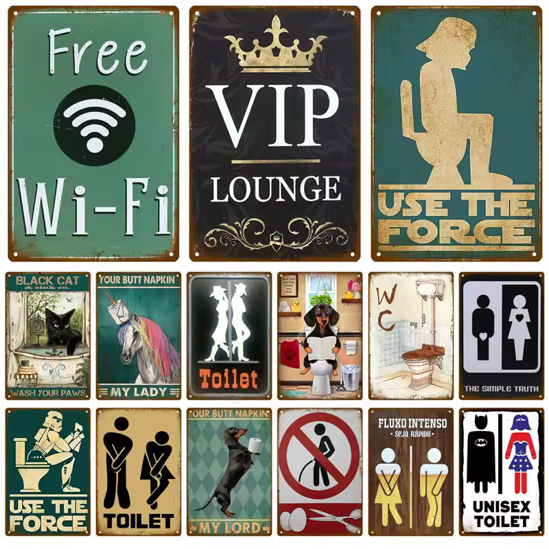 WC Toilet Tin Sign Poster Vintage Wall Posters Metal Sign Decorative Wall Plate Kitchen Plaque Metal Vintage Decor Accessories