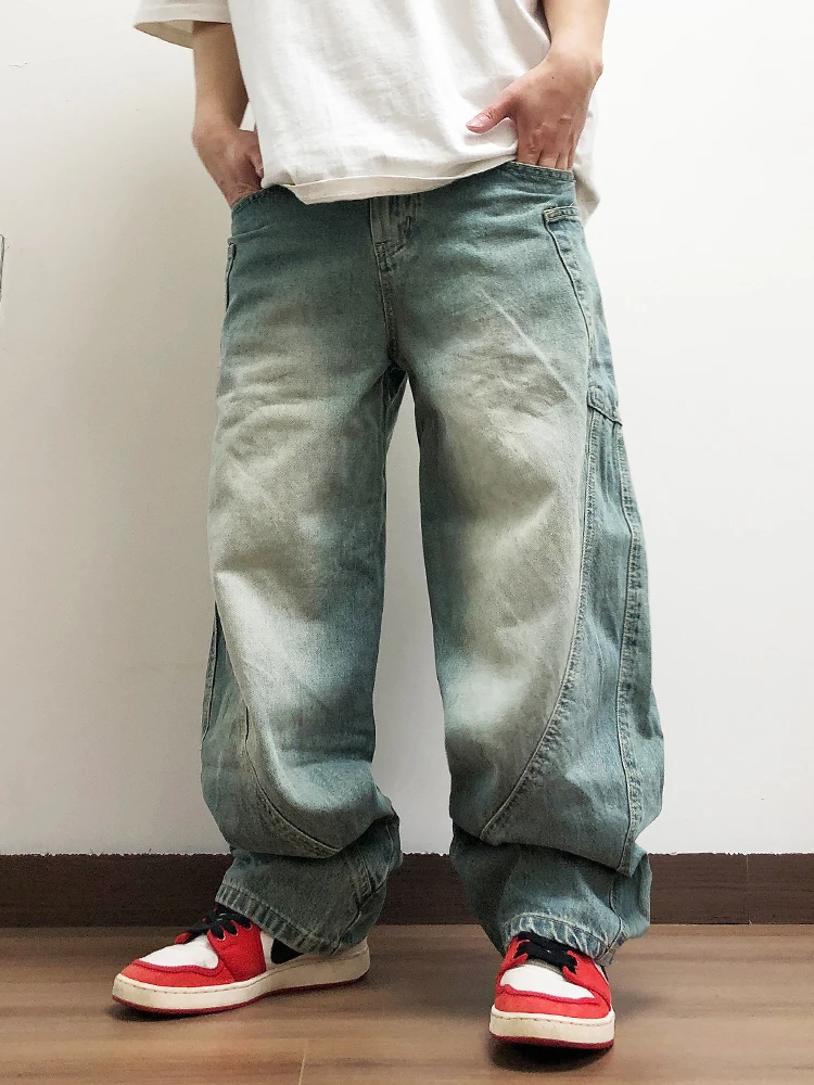 Широкие джинсовые брюки в стиле ретро, американские весенне-осенние широкие джинсы с большими кетами, повседневные свободные джинсы с индивидуальным дизайном для подростков