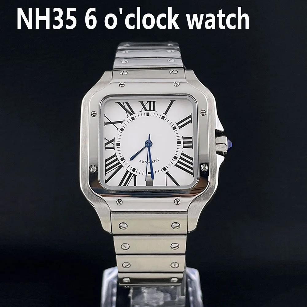 Nuevo reloj NH35 para hombre, caja cuadrada, esfera romana, fecha a las 6 en punto, esfera adecuada para reloj con movimiento NH35