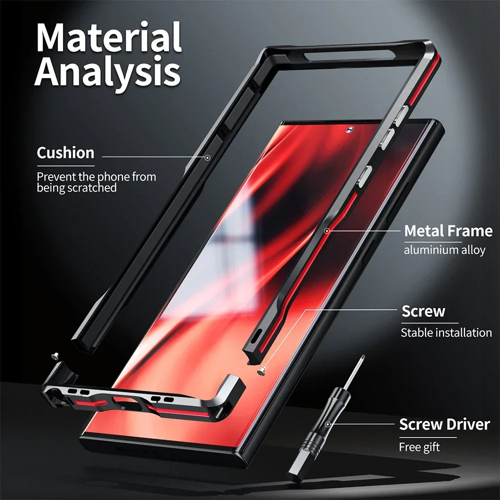 LUPHIE Luxury Metal Frame For Samsung Galaxy S23 Ultra S22 S21U S24 Case Aviation Alloy Aluminium Protect Cover With Back Film
