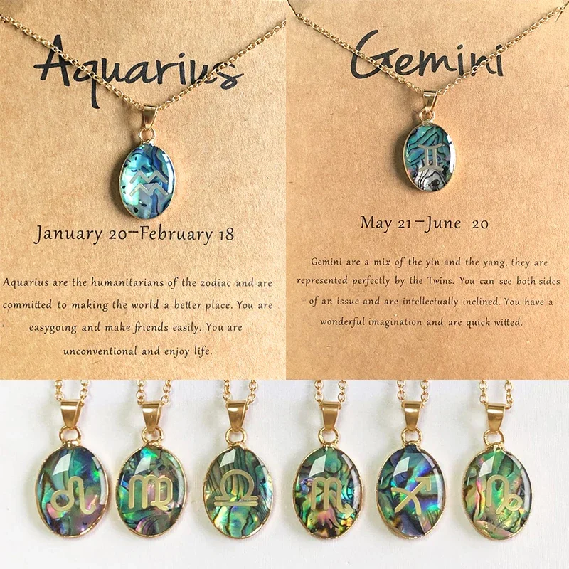 12 Zodiac Sign Abalone Shell Jewelry Necklaces Astrology Horoscope Constellation Necklace Zodiac Jewelry WomenGift ShellNecklace