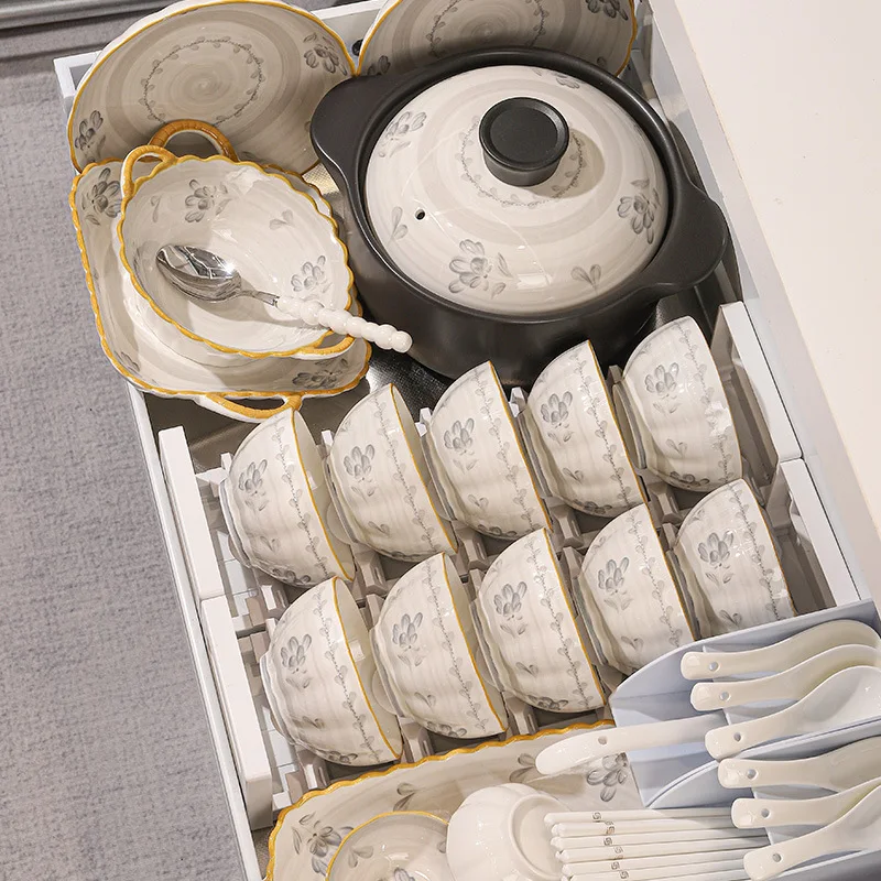 

Retro Japanese style dish set, household high temperature resistance, good-looking floral ceramic plates, rice bowls