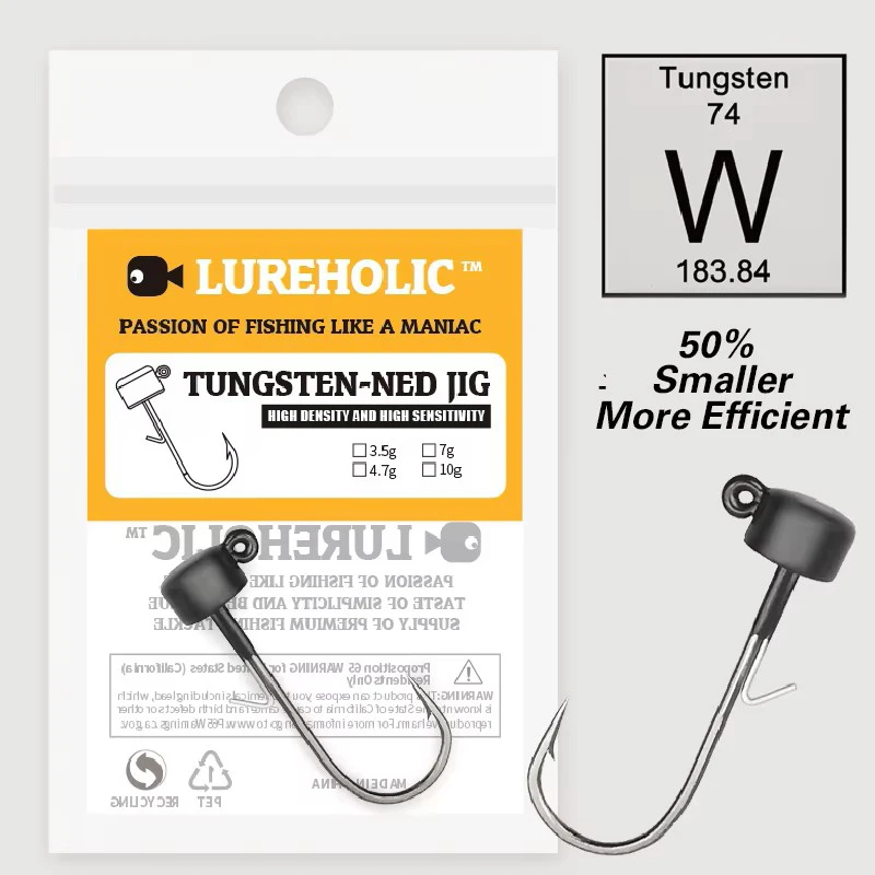 LUREHOLIC Tungsten Ned Jig Head with Norway Mustad Hook Ned Rig Hook Lure Fishing for Long Casting  Bass Fishing
