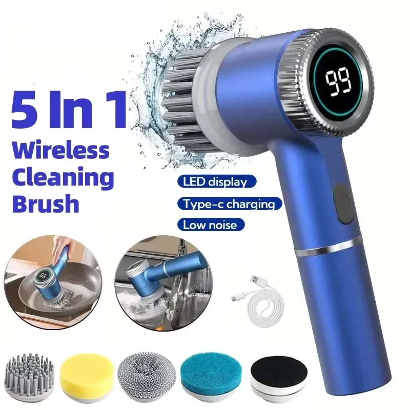 Cepillo de Limpieza Eléctrico Inalámbrico, Potente, Resistente al Agua IPX7, Recargable por USB, Limpiador Automático de