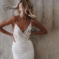 Customized Glittery V-Neck Sexy Spaghetti Straps Wedding Dress Mermaid Backless Sleeveless Bridal Gown robe de soirée  mariage п