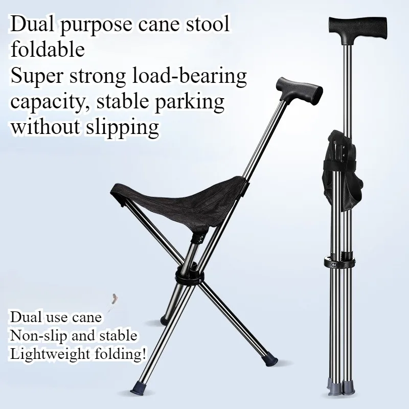 Muletas de taburete ultraligeras multifuncionales de doble propósito, bastones de Montañismo portátiles plegables de acero inoxidable para viajes al aire libre
