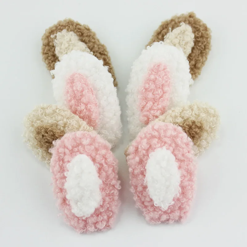 32Pcs 3.5*5.5cm Handmade Teddy Plush Rabbit Ears Padded Appliques For DIY Headwear Hairpin Crafts Decoration Clothes Accessories