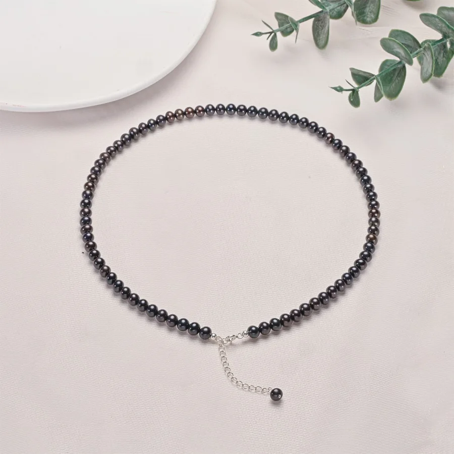 

Hengsheng 5-6.5mm Near Round Black Freshwater Pearl Necklaces for Women 925 Sterling Silver 40cm 45cm 50cm Adjustable Necklaces