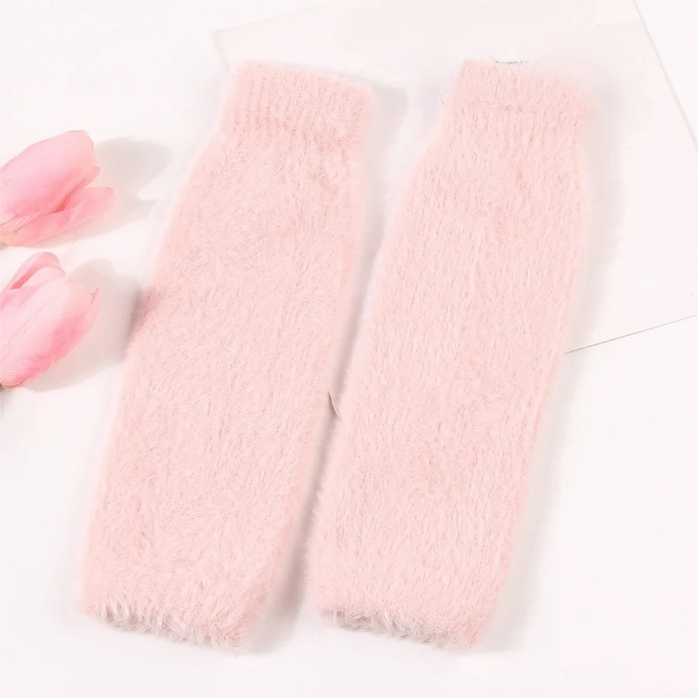 Breathable Korean Style Knitted Warm Sleeves Hole Solid Color Woolen Gloves Sweet Elastic Long Fingerless Sleeves Girls