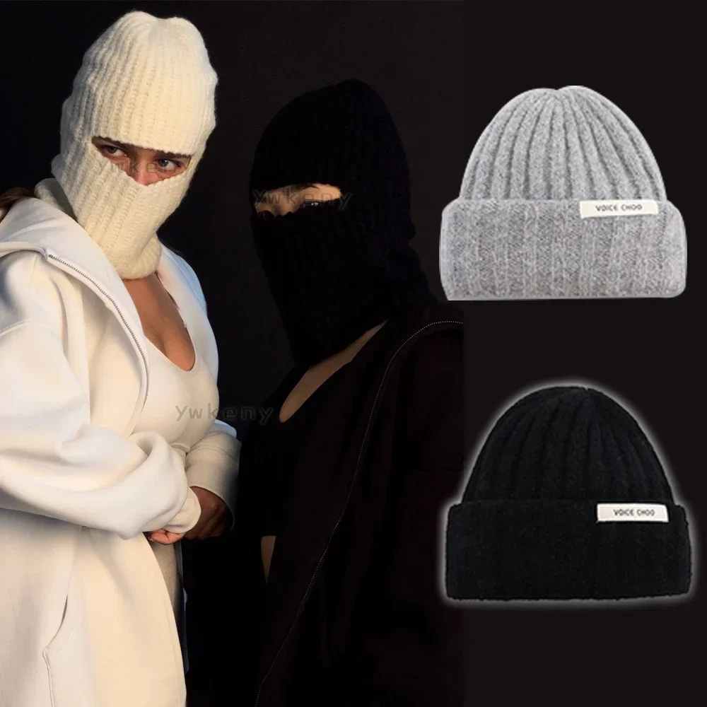 

Fashion Warm Knitted Women Balaclava Hat for Woman Men Winter Wool Full Face Mask Pullover Hiphop Woolen Hooded Балаклава Gorras