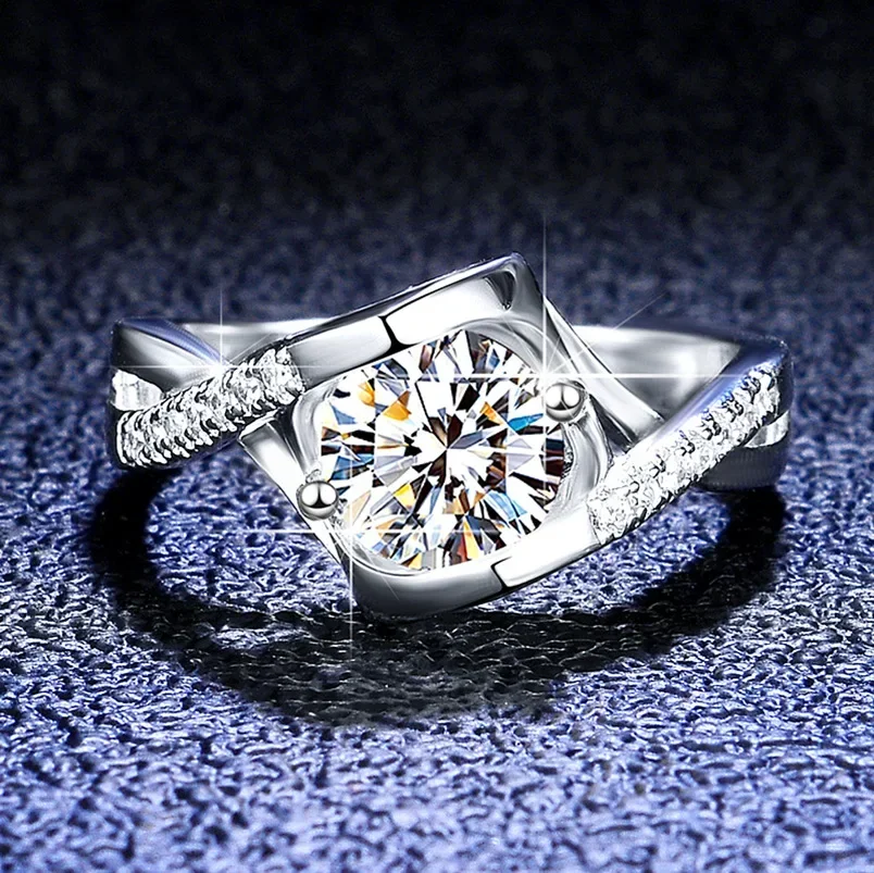 Cincin 100% asli 0.5/1ct karat Moissanite untuk wanita padat PT950 cincin Platinum mewah Moissanite berlian cincin pernikahan