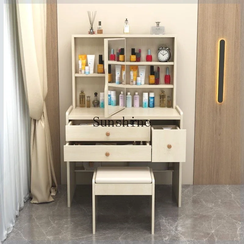

Bedroom modern simple small apartment dressing table storage cabinet integrated multi-function, hidden mirror