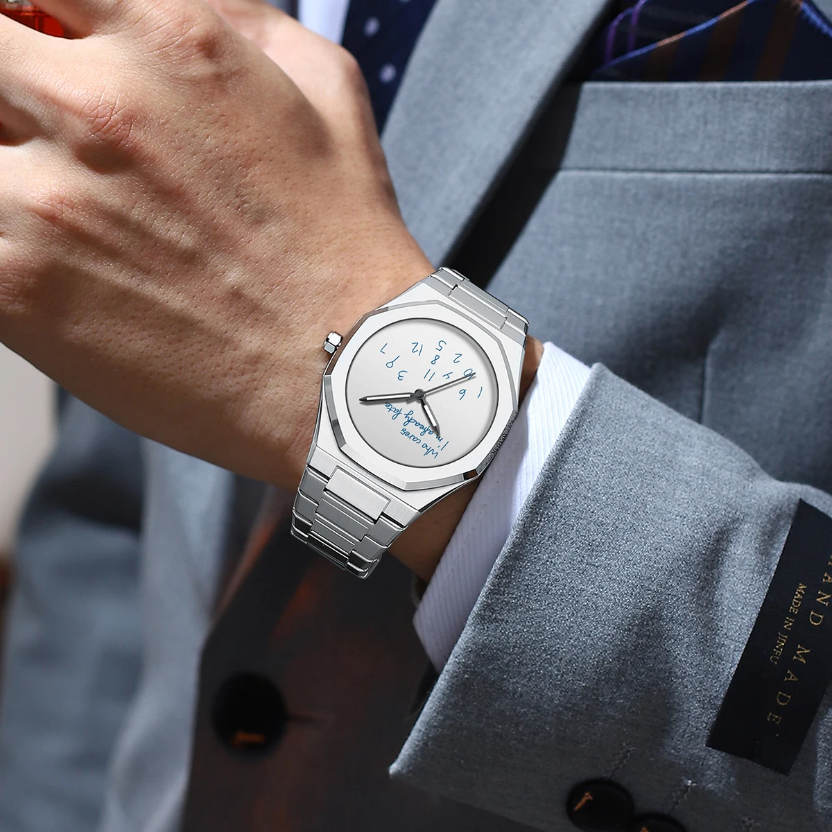 

Модные роскошные изысканные элегантные мужские часы, классические деловые повседневные арабские цифровые стальные полоски, водонепроницаемые часы Reloj