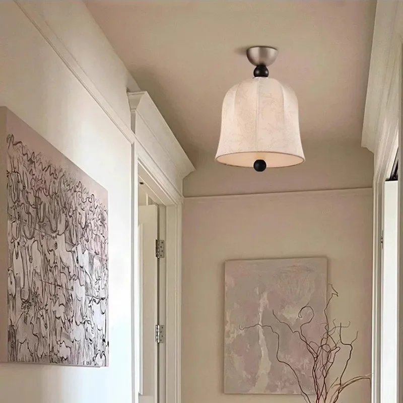 SANDYHA Nordic Retro Wall Lamp Fabric With Cable Switch Bedside Lamp LED Ceiling Lights For Bedroom Living Room Foyer Home Decor