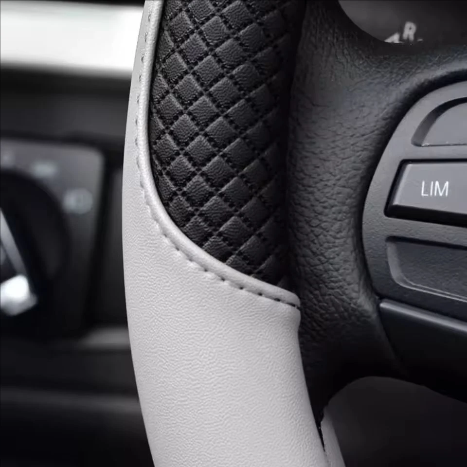 Capa de volante automotivo de couro genuíno, capa de volante sem anel interno de círculo duplo com faixa elástica extensível